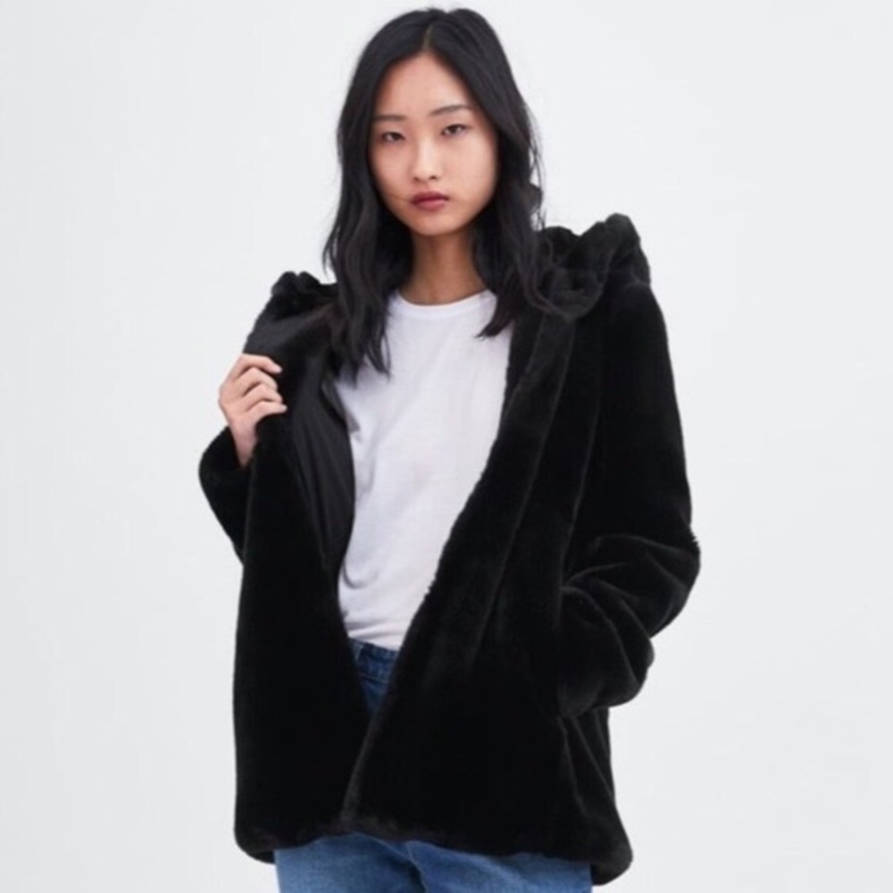 Zara TRF faux fur hooded jacket NWT